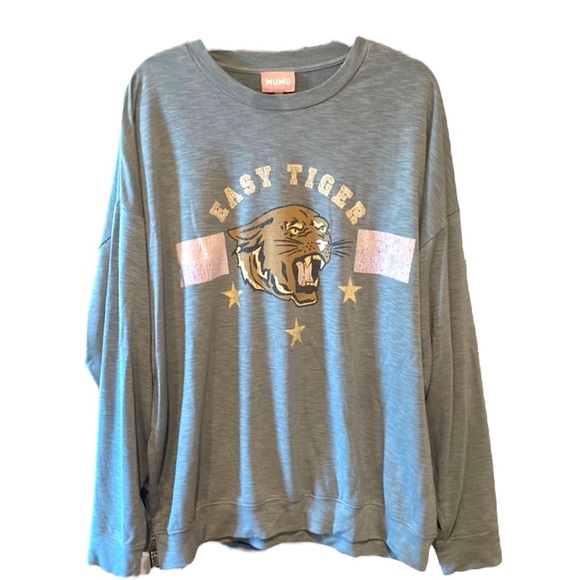 SHOW ME YOUR MUMU Palmer Easy Tiger Sweatshirt Pullover Top Sage Green & Pink - Picture 7 of 13